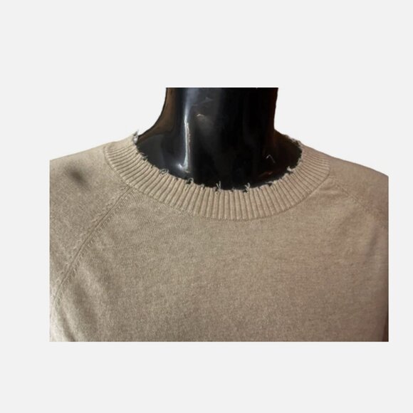 Minnie Rose Cotton Cashmere Frayed Edge Lightweight Crew Sweater in Lotus size S - Picture 3 of 8